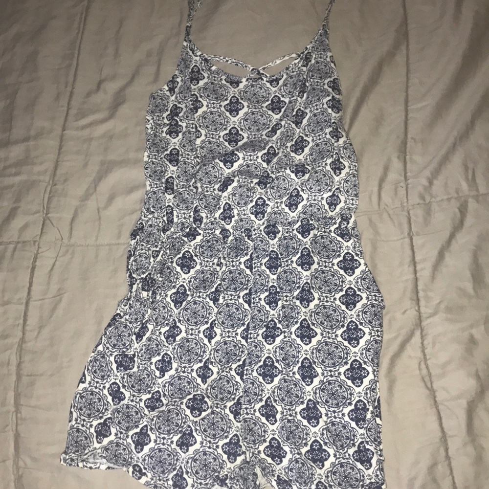 Blue and white romper